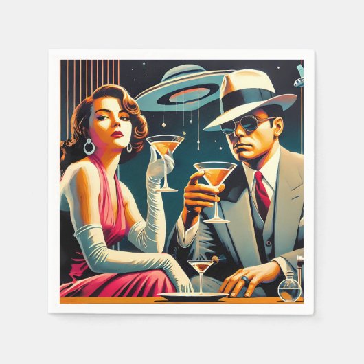 Space Age Las Vegas Gangster Martini Party スタンダードカクテルナプキン (正面)