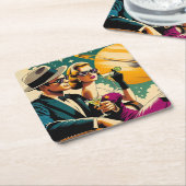 Space Age Las Vegas Martini Gangster Party スクエアペーパーコースター (アングル)