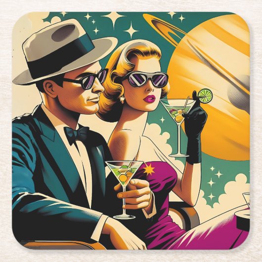 Space Age Las Vegas Martini Gangster Party スクエアペーパーコースター (正面)