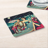 Space Age Las Vegas Martini Party スクエアペーパーコースター (アングル)