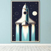 Space Age Retro 50s Rocket Ship キャンバスプリント (インサイチュ (ウッドフロア))