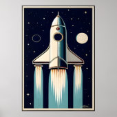 Space Age Retro 50s Rocket Ship ポスター (正面)