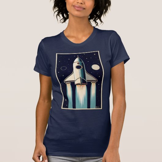 Space Age Retro 50s Rocket Ship Tシャツ (正面)