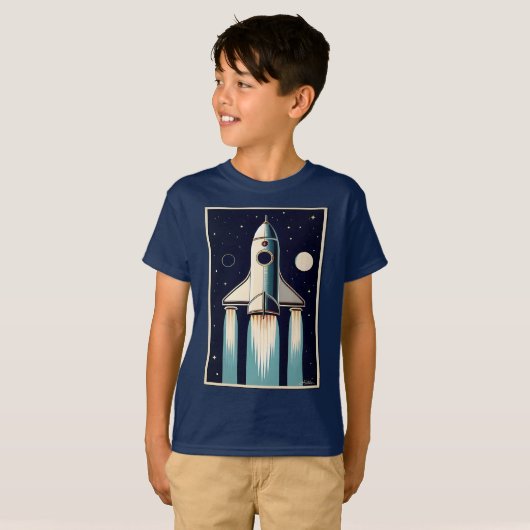 Space Age Retro 50s Rocket Ship Tシャツ (正面フル)