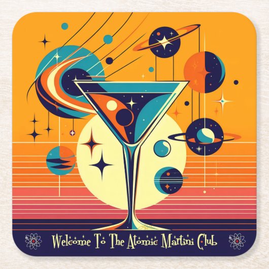 Space Age Welcome To The Atomic Martini Club スクエアペーパーコースター (正面)