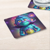 Space Alien & Friend  スクエアペーパーコースター (アングル)