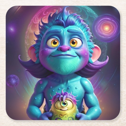 Space Alien & Friend  スクエアペーパーコースター (正面)