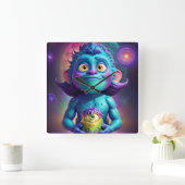 Space Alien & Friend スクエア壁時計 (ホーム)