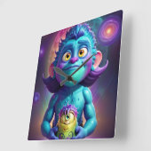 Space Alien & Friend スクエア壁時計 (傾斜)