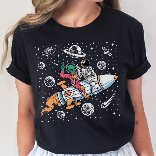 Space Alien Riding rockets T-Shirt - Astronaut  Tシャツ