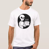 Space Alien with Birthday Cake Science Fiction Tシャツ (正面)