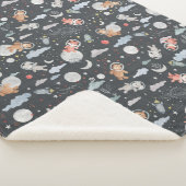 Space animals - dark steel blue texture シェルパブランケット (3/4)