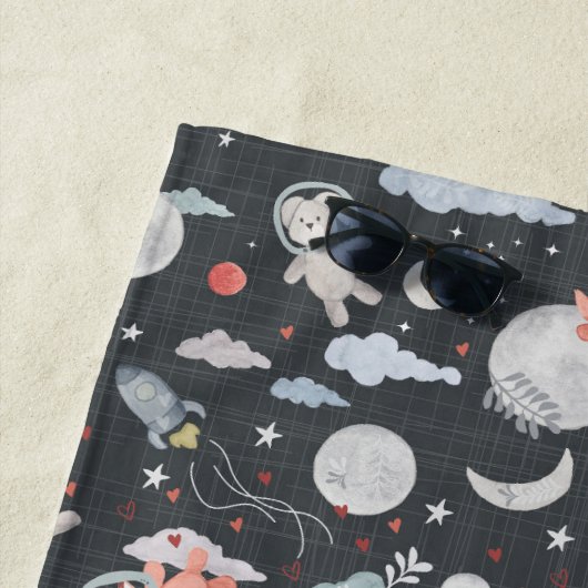 Space animals - dark steel blue texture ビーチタオル (インサイチュ)