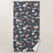 Space animals - dark steel blue texture ビーチタオル (正面)