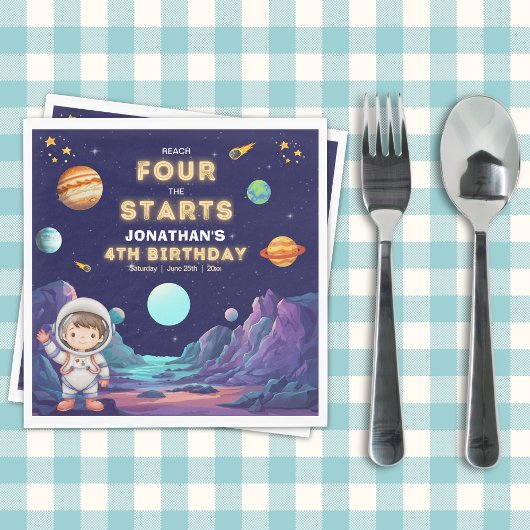 Space Astronaut 4th Birthday Napkins スタンダードランチョンナプキン