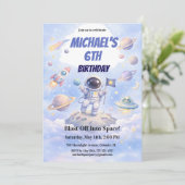 Space Astronaut 6th Birthday Outer Space Galaxy  招待状 (スタンド正面)