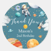 Space Astronaut Birthday Thank You Sticker ラウンドシール (正面)