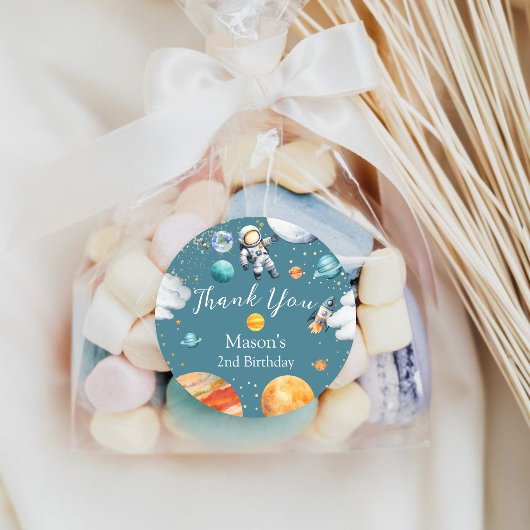 Space Astronaut Birthday Thank You Sticker ラウンドシール