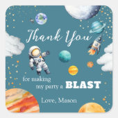 Space Astronaut Blast Thank You Party Sticker スクエアシール (正面)
