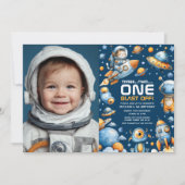 Space Astronaut Cat Blast Off 1st Birthday Photo 招待状 (正面)
