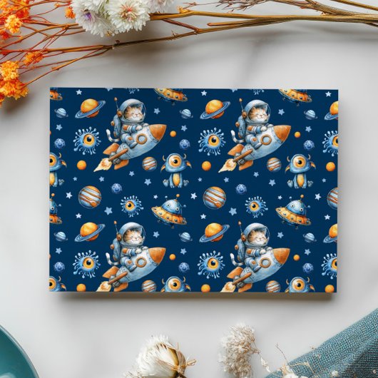 Space Astronaut Cat Blast Off 1st Birthday Photo 招待状