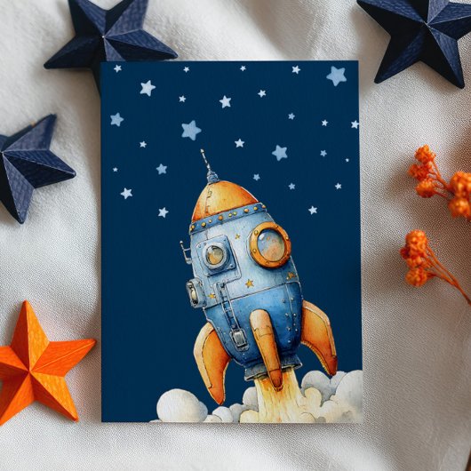 Space Astronaut Cat Blast Off Cosmic 1st Birthday 招待状