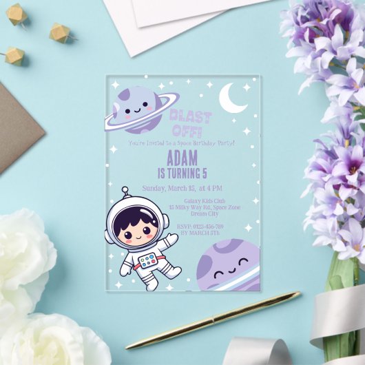 Space Astronaut for Boys| 銀河お外宇宙パーティー アクリル招待状 (インサイチュ (ウェディング))