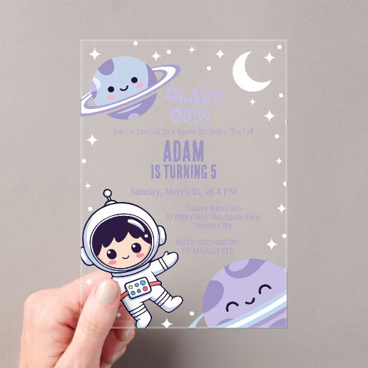 Space Astronaut for Boys| Galaxy Outer Space Party アクリル招待状 (インサイチュ (ポータブル))