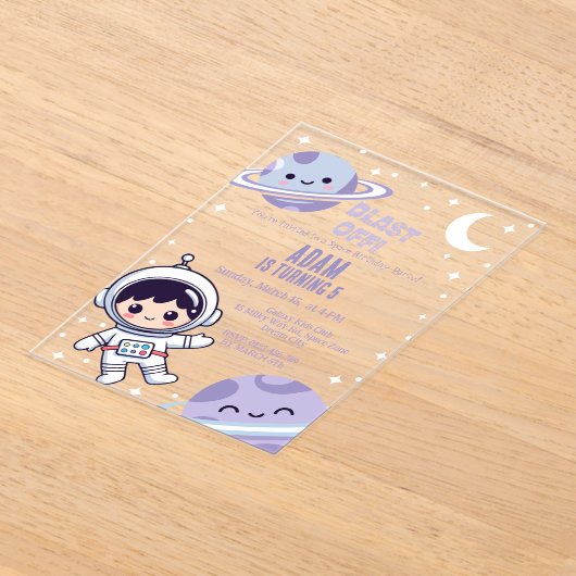 Space Astronaut for Boys| Galaxy Outer Space Party アクリル招待状 (レイダウン)