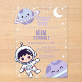 Space Astronaut for Boys| Galaxy Outer Space Party アクリル招待状 (正面)