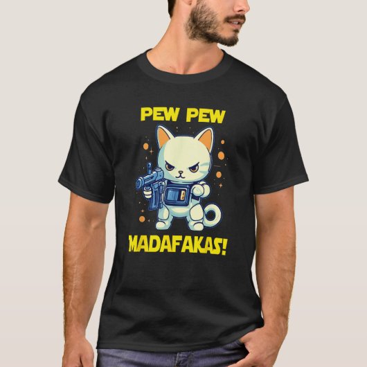 Space Astronaut Pew Madafakas Maneki Neko Cat 1 Tシャツ (正面)