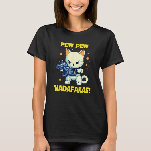 Space Astronaut Pew Madafakas Maneki Neko Cat 1 Tシャツ (正面)