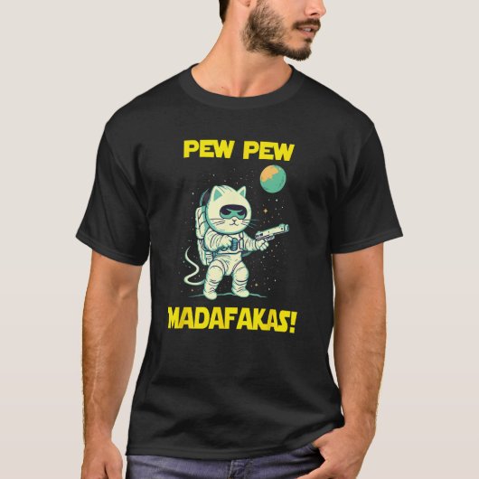 Space Astronaut Pew Madafakas Ragamuffin Cat Tシャツ (正面)