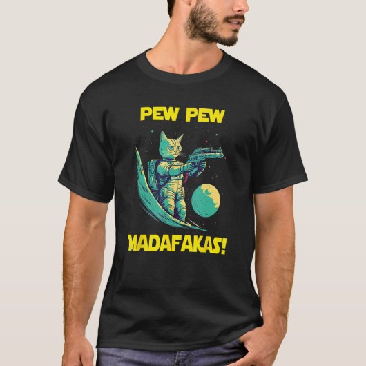 Space Astronaut Pew Madafakas Savannah Cat Tシャツ (正面)
