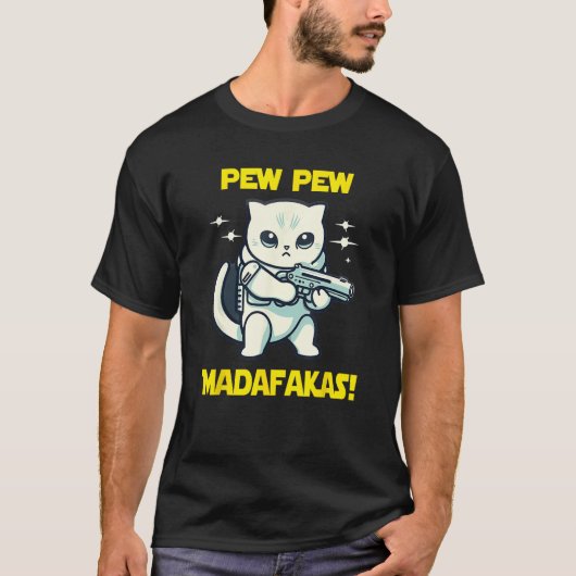 Space Astronaut Pew Madafakas Scottish Fold Cat Tシャツ (正面)