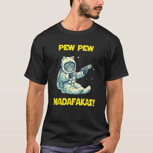 Space Astronaut Pew Madafakas Siberian Cat Tシャツ (正面)