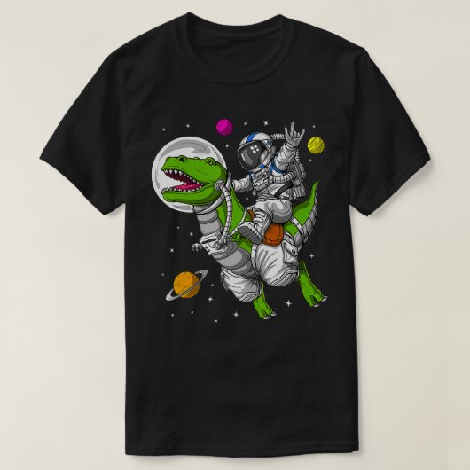 Space Astronaut Riding TRe Dinosaur Funny Men Boys Tシャツ (デザイン正面)