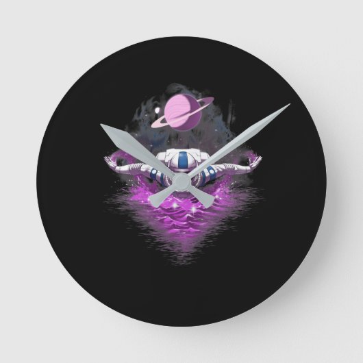 Space Astronaut Swimming ラウンド壁時計 (正面)