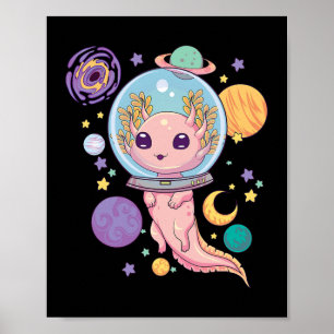 Space Axolotl Kawaii Pastel Goth Anime Aesthetic N ポスター
