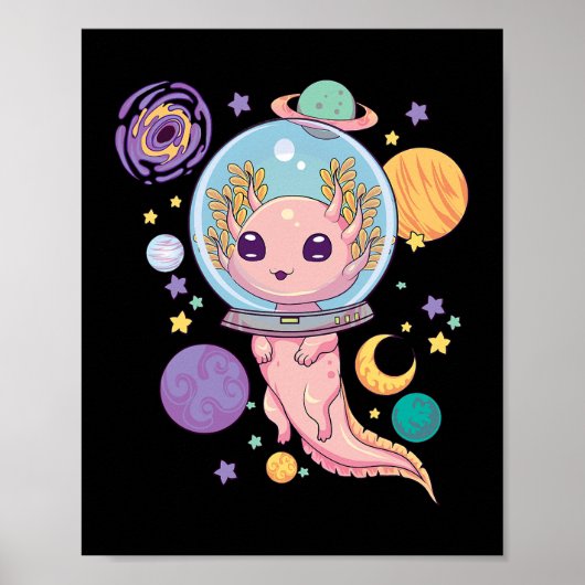 Space Axolotl Kawaii Pastel Goth Anime Aesthetic N ポスター (正面)
