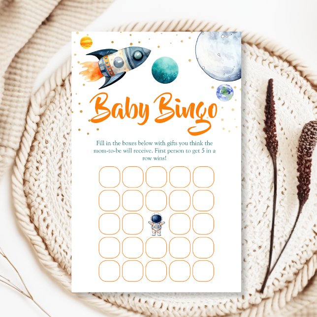 Space Baby Shower Bingo Game Card Rocket Ship  (クリエイターアップロード済み)