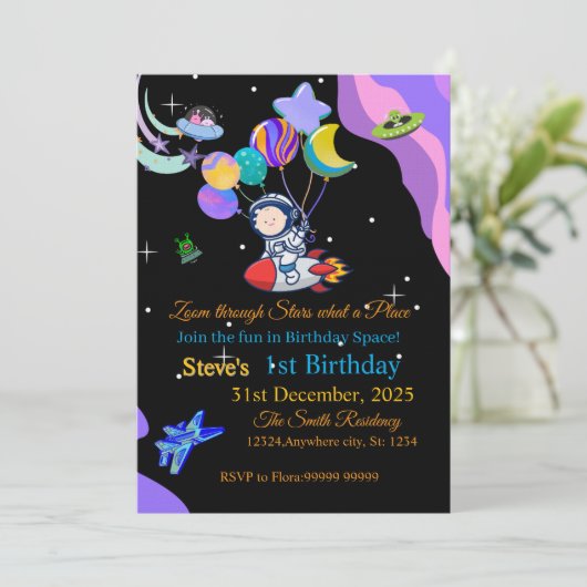 Space Birthday Invitation Card | Any Kid's Age 招待状 (スタンド正面)