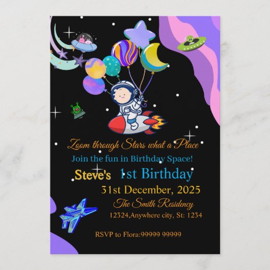 Space Birthday Invitation Card | Any Kid's Age 招待状 (正面)