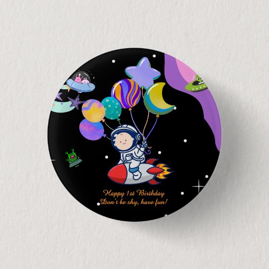Space Birthday Party | Galaxy Theme Decor 缶バッジ (正面)