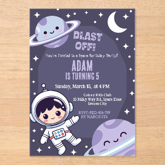 Space Birthday Party Invitation | Galaxy Astronaut アクリル招待状
