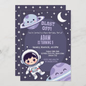 Space Birthday Party Invitation | Galaxy Astronaut 招待状 (正面/裏面)