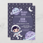 Space Birthday Party Invitation | Galaxy Astronaut 招待状 (正面/裏面)