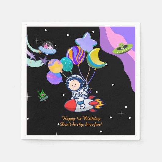 Space Birthday Party Napkin | Galaxy Theme Decor スタンダードカクテルナプキン (正面)