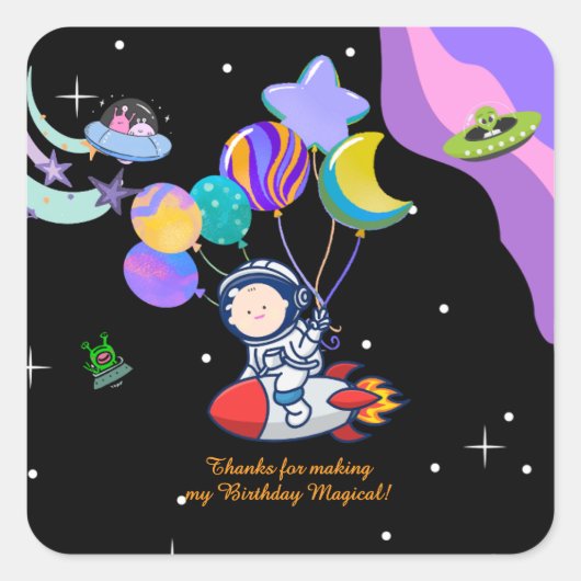Space Birthday Party Theme | Galaxy Theme Decor スクエアシール (正面)