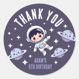 Space Birthday Thank You | Cute Astronaut Galaxy  ラウンドシール